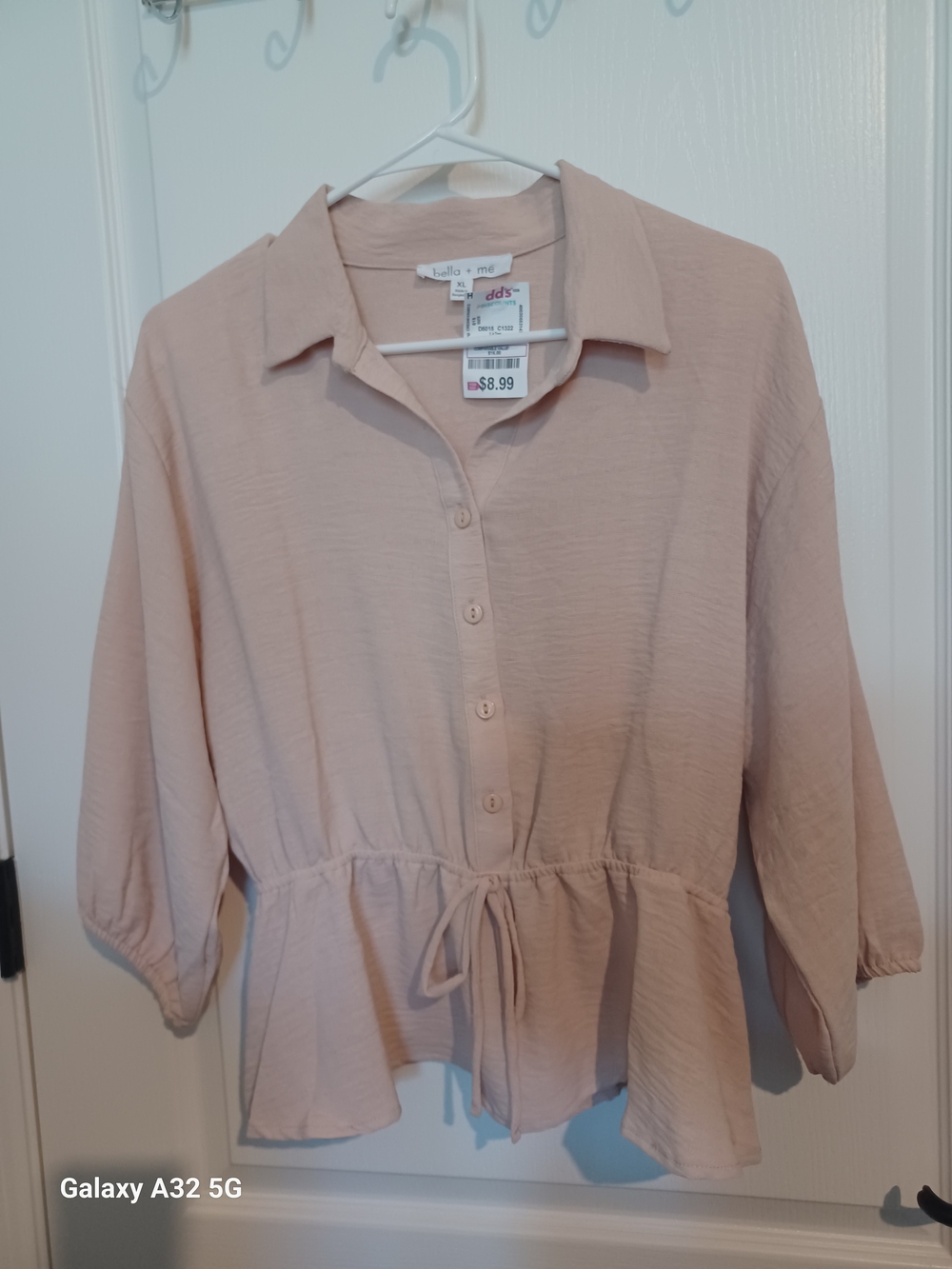 Light Pink Button-Front Peplum Blouse